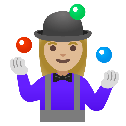 Google design of the woman juggling: medium-light skin tone emoji verson:Noto Color Emoji 15.0