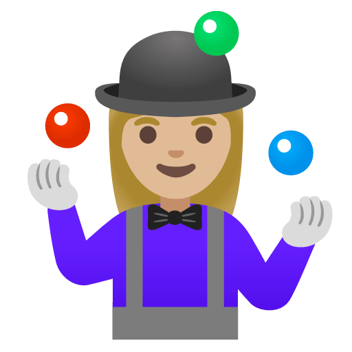 Google design of the woman juggling: medium-light skin tone emoji verson:Noto Color Emoji 15.0
