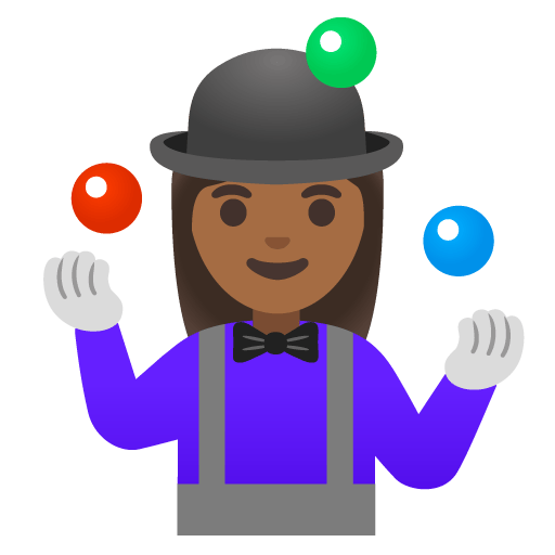 Google design of the woman juggling: medium-dark skin tone emoji verson:Noto Color Emoji 15.0