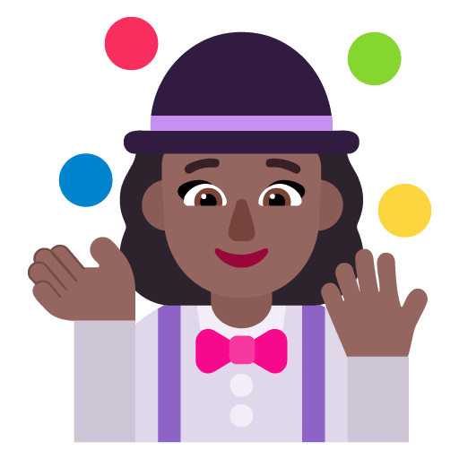 Microsoft design of the woman juggling: medium-dark skin tone emoji verson:Windows-11-22H2