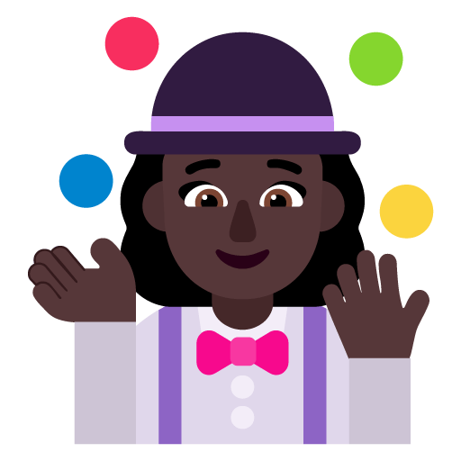 Microsoft design of the woman juggling: dark skin tone emoji verson:Windows-11-22H2