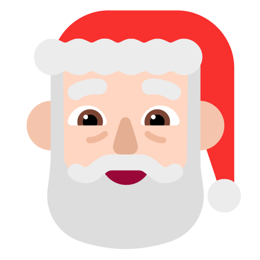 Microsoft design of the Santa Claus: light skin tone emoji verson:Windows-11-22H2