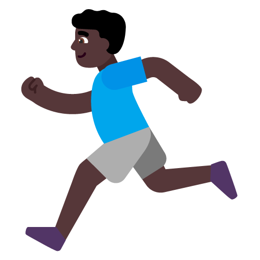 Microsoft design of the man running: dark skin tone emoji verson:Windows-11-22H2