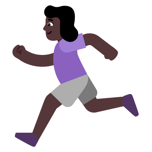 Microsoft design of the woman running: dark skin tone emoji verson:Windows-11-22H2