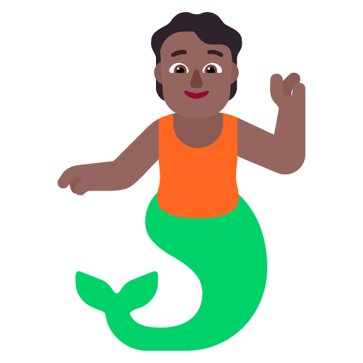 Microsoft design of the merperson: medium-dark skin tone emoji verson:Windows-11-22H2