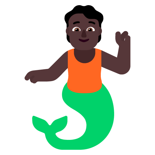 Microsoft design of the merperson: dark skin tone emoji verson:Windows-11-22H2