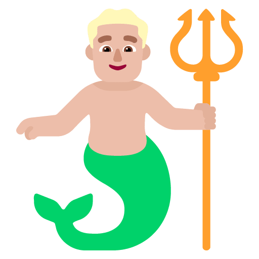 Microsoft design of the merman: medium-light skin tone emoji verson:Windows-11-22H2