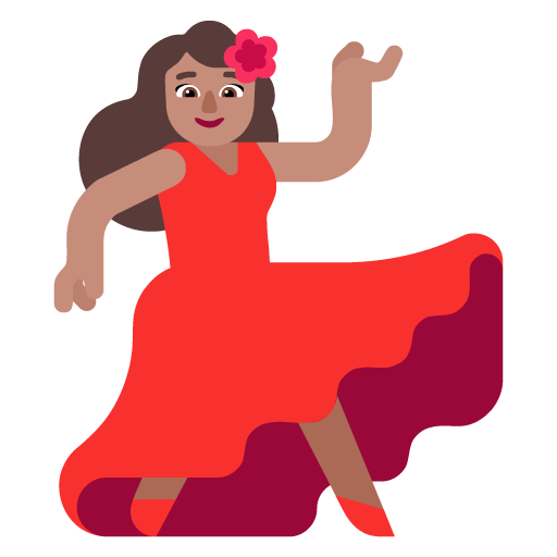 Microsoft design of the woman dancing: medium skin tone emoji verson:Windows-11-22H2