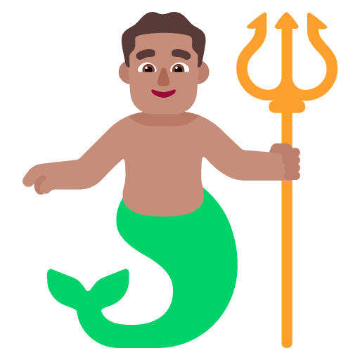 Microsoft design of the merman: medium skin tone emoji verson:Windows-11-22H2