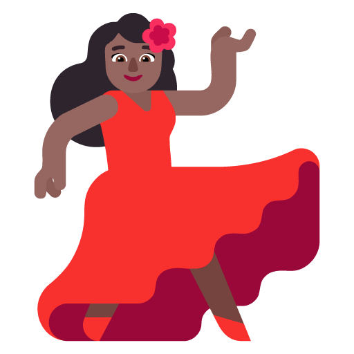 Microsoft design of the woman dancing: medium-dark skin tone emoji verson:Windows-11-22H2