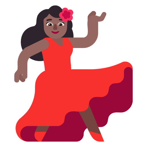 Microsoft design of the woman dancing: medium-dark skin tone emoji verson:Windows-11-22H2