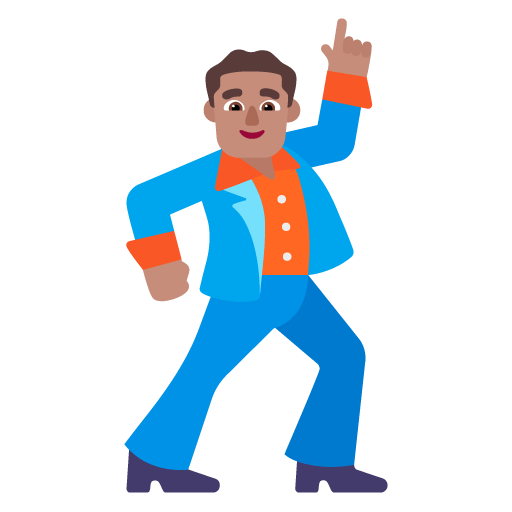 Microsoft design of the man dancing: medium skin tone emoji verson:Windows-11-22H2