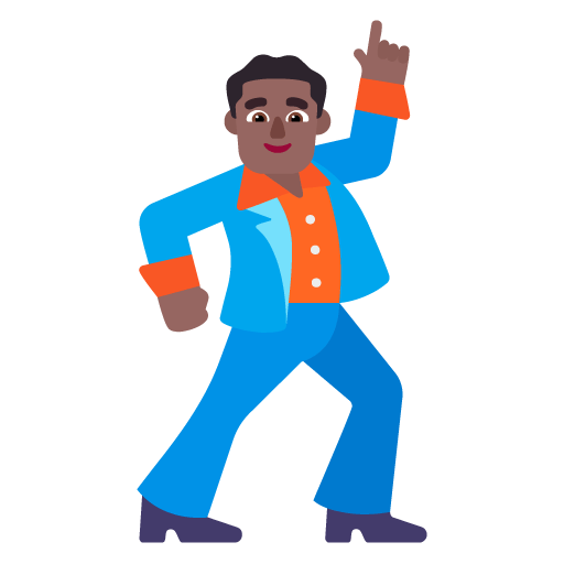 Microsoft design of the man dancing: medium-dark skin tone emoji verson:Windows-11-22H2
