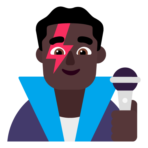 Microsoft design of the man singer: dark skin tone emoji verson:Windows-11-22H2