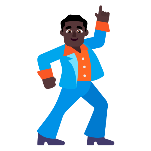 Microsoft design of the man dancing: dark skin tone emoji verson:Windows-11-22H2