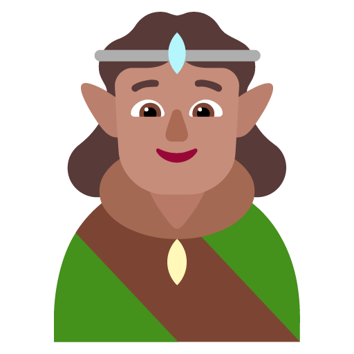 Microsoft design of the elf: medium skin tone emoji verson:Windows-11-22H2