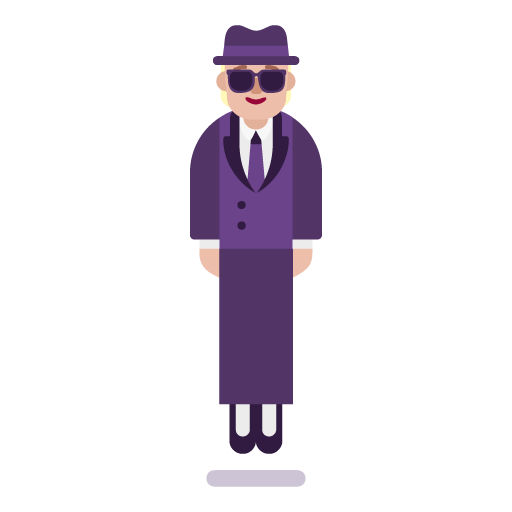 Microsoft design of the person in suit levitating: medium-light skin tone emoji verson:Windows-11-22H2