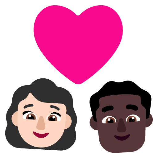 Microsoft design of the couple with heart: woman man light skin tone dark skin tone emoji verson:Windows-11-22H2
