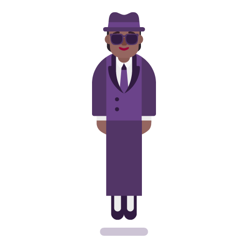 Microsoft design of the person in suit levitating: medium-dark skin tone emoji verson:Windows-11-22H2