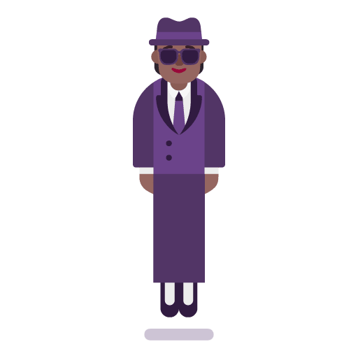 Microsoft design of the person in suit levitating: medium-dark skin tone emoji verson:Windows-11-22H2