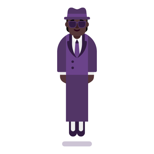 Microsoft design of the person in suit levitating: dark skin tone emoji verson:Windows-11-22H2