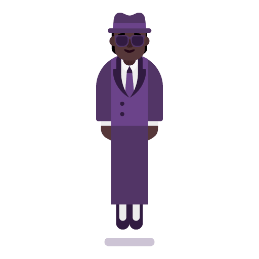 Microsoft design of the person in suit levitating: dark skin tone emoji verson:Windows-11-22H2