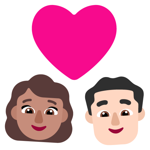 Microsoft design of the couple with heart: woman man medium skin tone light skin tone emoji verson:Windows-11-22H2