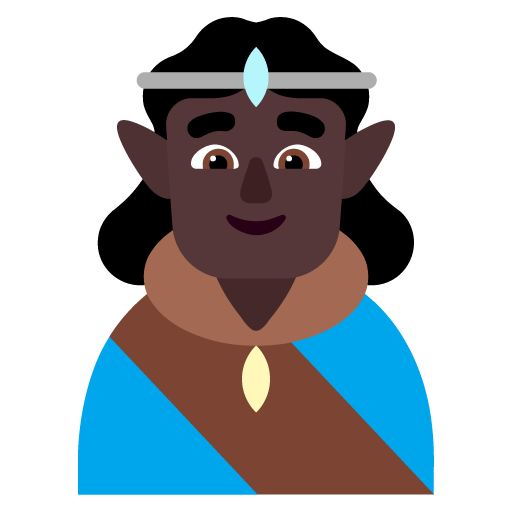Microsoft design of the man elf: dark skin tone emoji verson:Windows-11-22H2