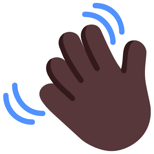 Microsoft design of the waving hand: dark skin tone emoji verson:Windows-11-22H2