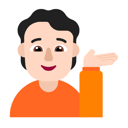Microsoft design of the person tipping hand: light skin tone emoji verson:Windows-11-23H2