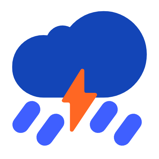 Microsoft design of the cloud with lightning and rain emoji verson:Windows-11-23H2