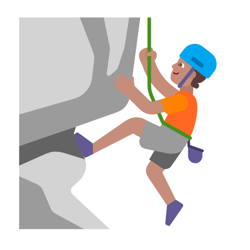 Microsoft design of the person climbing: medium skin tone emoji verson:Windows-11-23H2