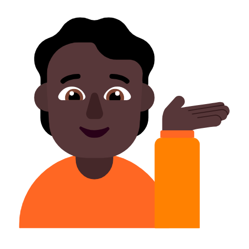 Microsoft design of the person tipping hand: dark skin tone emoji verson:Windows-11-23H2