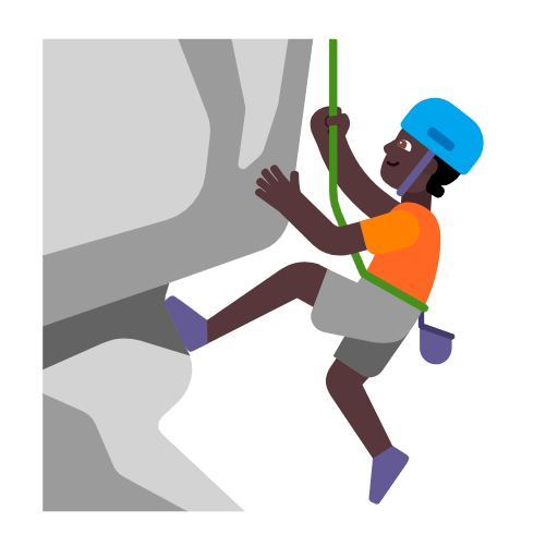 Microsoft design of the person climbing: dark skin tone emoji verson:Windows-11-23H2
