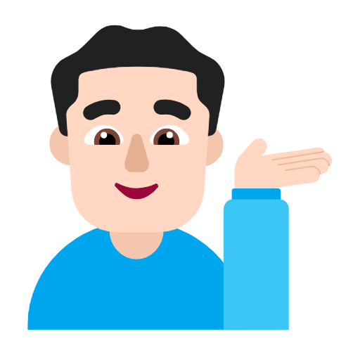 Microsoft design of the man tipping hand: light skin tone emoji verson:Windows-11-23H2