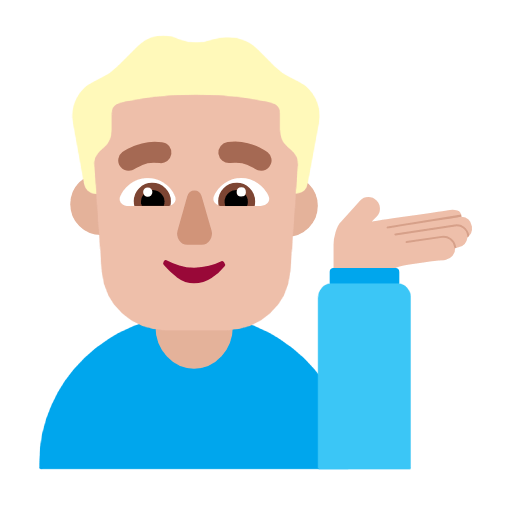 Microsoft design of the man tipping hand: medium-light skin tone emoji verson:Windows-11-23H2