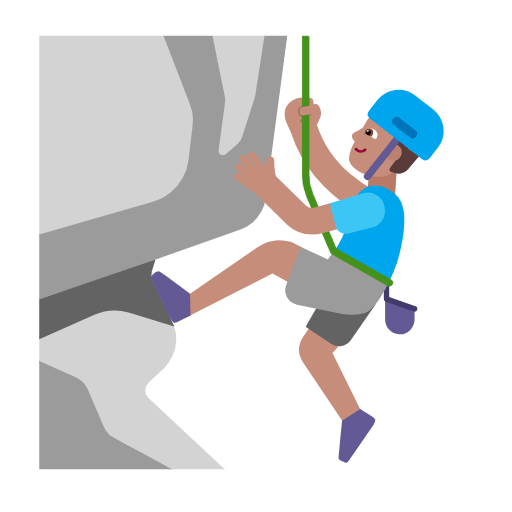 Microsoft design of the man climbing: medium skin tone emoji verson:Windows-11-23H2