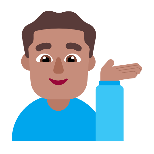 Microsoft design of the man tipping hand: medium skin tone emoji verson:Windows-11-23H2