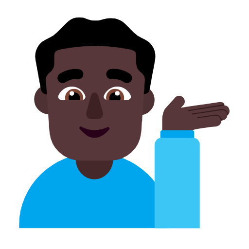 Microsoft design of the man tipping hand: dark skin tone emoji verson:Windows-11-23H2
