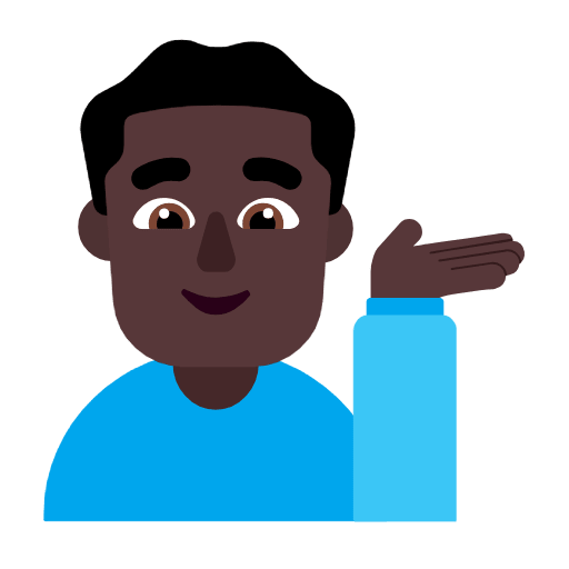 Microsoft design of the man tipping hand: dark skin tone emoji verson:Windows-11-23H2