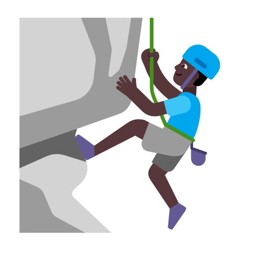 Microsoft design of the man climbing: dark skin tone emoji verson:Windows-11-23H2