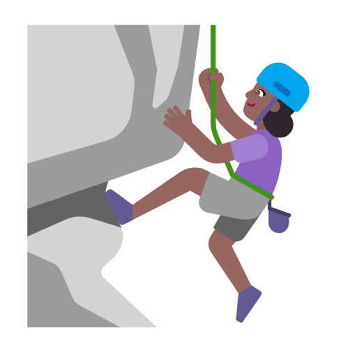 Microsoft design of the woman climbing: medium-dark skin tone emoji verson:Windows-11-23H2
