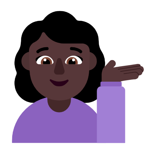 Microsoft design of the woman tipping hand: dark skin tone emoji verson:Windows-11-23H2