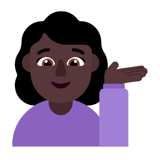 Microsoft design of the woman tipping hand: dark skin tone emoji verson:Windows-11-23H2