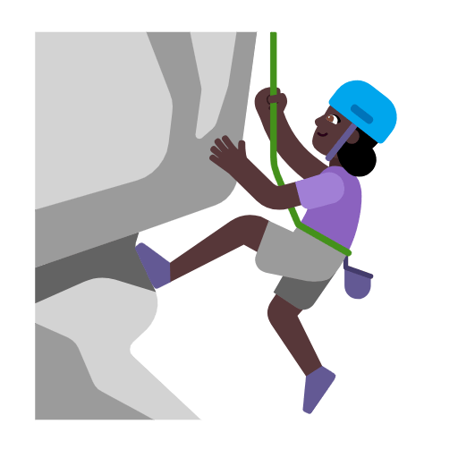 Microsoft design of the woman climbing: dark skin tone emoji verson:Windows-11-23H2