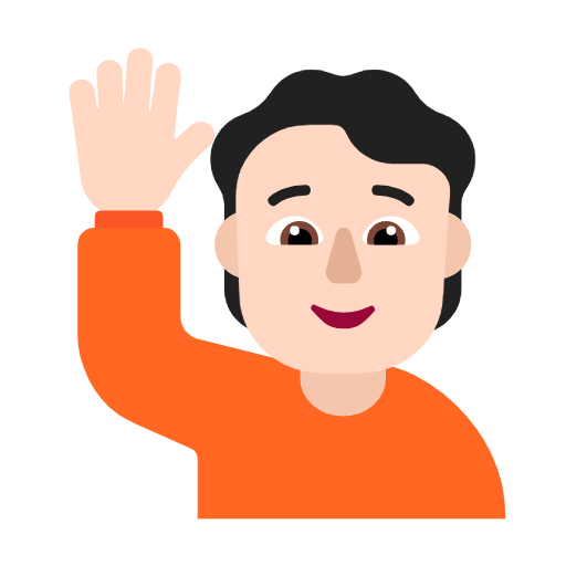 Microsoft design of the person raising hand: light skin tone emoji verson:Windows-11-23H2