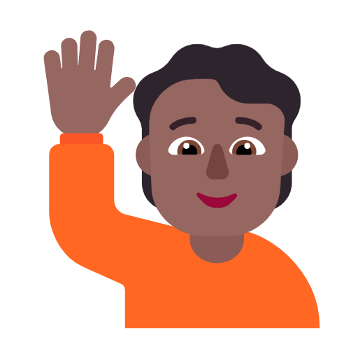 Microsoft design of the person raising hand: medium-dark skin tone emoji verson:Windows-11-23H2