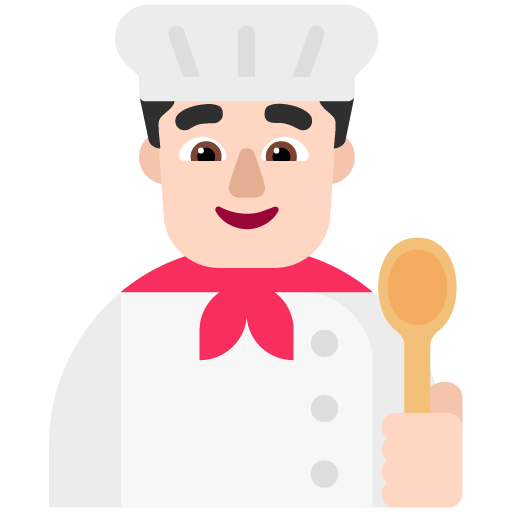 Microsoft design of the man cook: light skin tone emoji verson:Windows-11-22H2