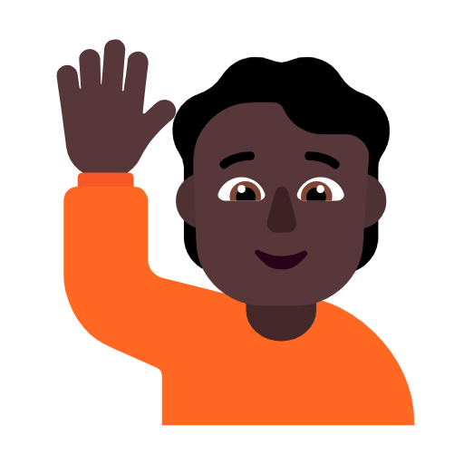 Microsoft design of the person raising hand: dark skin tone emoji verson:Windows-11-23H2