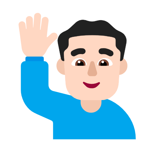 Microsoft design of the man raising hand: light skin tone emoji verson:Windows-11-23H2